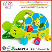 Baby Wooden Tortoise Shape Sorter Inteligência Trailer Kids Pull Along Toy